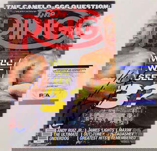 Canelo Alvarez Signed The Ring Magazine PSA/DNA Authentic: Canelo Alvarez Signed The Ring Magazine PSA/DNA Authentic This is an original signed edition of The Ring Magazine featuring the autograph of boxing champion Canelo Alvarez. The magazine comes with aut