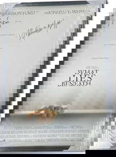 What Lies Beneath Framed Autographed Poster Harrison Ford Michelle Pfeiffer JSA Authenticated 29x42: What Lies Beneath Framed Autographed Poster Harrison Ford Michelle Pfeiffer JSA Authenticated 29x42 This original autographed poster features the iconic cast of "What Lies Beneath," including Harrison