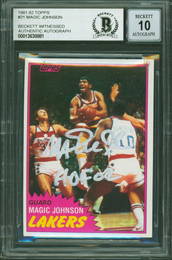Magic Johnson Signed 1981 Topps #21 Card HOF 02 Gem Mint 10 BAS