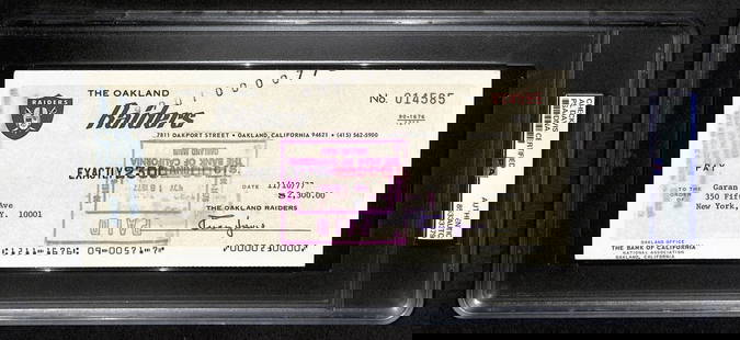 Al Davis HOF Autographed 8.5x3.5 Bank Check Raiders PSA/DNA: Al Davis HOF Autographed 8.5x3.5 Bank Check Raiders PSA/DNA Offered is an original 8.5x3.5 bank check signed by Al Davis, Hall of Fame inductee and influential figure in football. This check, associat