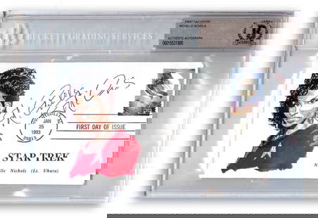 Nichelle Nichols Uhura Signed First Day Cover 6 x 9 Beckett Authenticated: Nichelle Nichols Uhura Signed First Day Cover 6 x 9 Beckett Authenticated Celebrate the legacy of Star Trek with this Nichelle Nichols autographed First Day Cover featuring Uhura. Authenticated by Bec