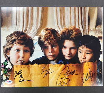 The Goonies Cast Signed 11x14 Photo with PSA/DNA Jeff Cohen: The Goonies Cast Signed 11x14 Photo with PSA/DNA Jeff Cohen This original 11x14 photograph from the iconic movie "The Goonies" features autographs from cast member Jeff Cohen. The photo has been authe