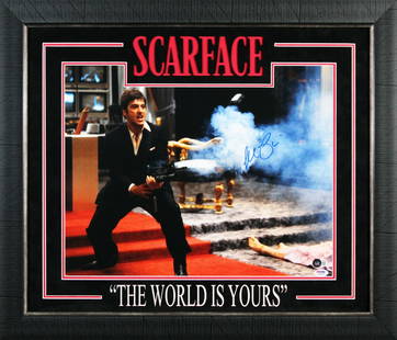 Al Pacino Scarface Signed 16x20 Photo Framed PSA/DNA Authenticated: Al Pacino Scarface Signed 16x20 Photo Framed PSA/DNA Authenticated This stunning autographed framed photo features Al Pacino in the iconic role from Scarface. Measuring approximately 23.5 x 27.5 inche