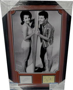 Annette Funicello Frankie Avalon Signed Autograph Photo Framed 18x27 Beckett Authenticated: Annette Funicello Frankie Avalon Signed Autograph Photo Framed 18x27 Beckett Authenticated This is a beautifully framed piece featuring authentic autographs from Annette Funicello and Frankie Avalon.