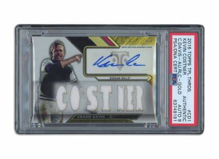 2016 Topps Triple Threads Kevin Costner Autographed Gold Card #9 of 9 PSA 9: 2016 Topps Triple Threads Kevin Costner Autographed Gold Card #9 of 9 PSA 9 This limited edition 2016 Topps Triple Threads baseball card features an autograph from acclaimed actor Kevin Costner, who p