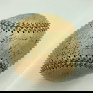 Babe Ruth Ty Cobb Jimmie Foxx Signed Baseball PSA LOA 1947 Yankees HOF: Babe Ruth Ty Cobb Jimmie Foxx Signed Baseball PSA LOA 1947 Yankees HOF This authentic baseball commemorates the inaugural New York Yankees Old Timers' Day Game held on September 28, 1947. Signed by a