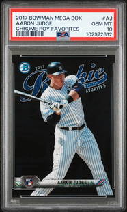 Graded 2017 Topps Bowman Aaron Judge RC PSA 10 Baseball Card: Graded 2017 Topps Bowman Aaron Judge RC PSA 10 Baseball Card This graded 2017 Topps Bowman M/B Aaron Judge #AJ Chrome ROY RC Baseball Card is a must-have for any collector. Authenticated by the Profes