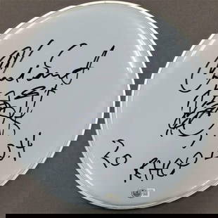 Chad Smith Signed 12" Drumhead with RHCP 2024 Sketch Beckett Authenticated: Chad Smith Signed 12" Drumhead with RHCP 2024 Sketch Beckett Authenticated This 12" drumhead features a sketch by Chad Smith, renowned drummer of the Red Hot Chili Peppers, along with the inscription