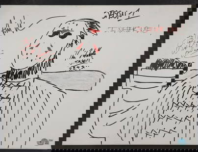 Jason Voorhees Signed Canvas Sketch 12x16 by Ari Lehman Beckett Authenticated: Jason Voorhees Signed Canvas Sketch 12x16 by Ari Lehman Beckett Authenticated This striking 12x16 canvas sketch features the iconic Jason Voorhees from the Friday the 13th franchise, signed by three p