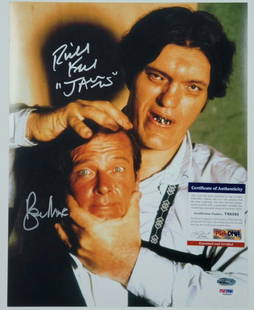 Roger Moore Richard Kiel Signed James Bond Jaws Photo 11x14 PSA/DNA: Roger Moore Richard Kiel Signed James Bond Jaws Photo 11x14 PSA/DNA This original 11x14 photograph features the iconic James Bond characters portrayed by Roger Moore and Richard Kiel, who famously pla