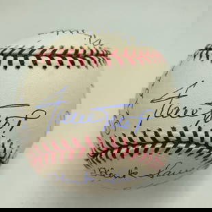 Willie Mays 70th Birthday Signed Baseball with 18 Hall of Fame Signatures JSA: Willie Mays 70th Birthday Signed Baseball with 18 Hall of Fame Signatures JSA Commemorate a legendary moment in baseball history with this signed baseball celebrating Willie Mays' 70th birthday. This