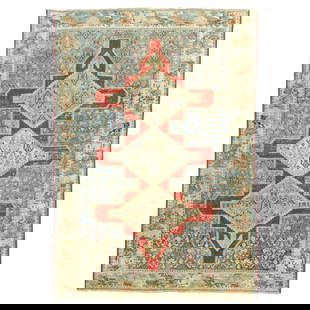 Antique Persian Senneh Rug Blue Red Hand-Woven 41 x 60 Iran 1930: Antique Persian Senneh Rug Blue Red Hand-Woven 41 x 60 Iran 1930 This exquisite antique Persian Senneh rug features a striking blend of blue and red hues, measuring 41 in (104.14 cm) in width and 60 i
