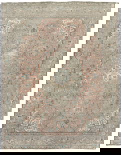 Vintage Handmade Wool Area Rug 9'9 x 12'5 Floral Pattern: Vintage Handmade Wool Area Rug 9'9 x 12'5 Floral Pattern This antique handmade Oriental rug offers a captivating blend of muted colors including beige, cream, brown, peach, teal, and charcoal, making