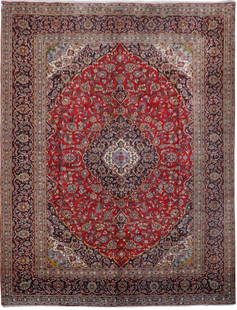 Handmade 9.10 x 12.10 Persian Kashan Rug with Signature: Handmade 9.10 x 12.10 Persian Kashan Rug with Signature Experience the luxury of this Genuine Handmade Persian Kashan Rug, measuring 9.10 x 12.10 feet. Crafted by skilled artisans in Kashan, Iran, thi