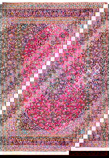 Luxurious 9'9 x 13'4 Red Handmade Semi Antique Persian Kashan Rug: Luxurious 9'9 x 13'4 Red Handmade Semi Antique Persian Kashan Rug Transform your living space with this exquisite 9' 9" x 13' 4" Red Handmade Luxurious Semi Antique Persian Kashan Rug. Crafted by skil