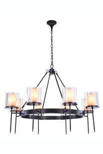 Elegant Bradford 8-Light Bronze Chandelier with Glass Shades: Elegant Bradford 8-Light Bronze Chandelier with Glass Shades Illuminate your space with this stunning 8-light chandelier featuring a large bronze color frame and elegant glass shades. Designed in a mo