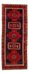 Vintage Persian Handmade Wool Runner 4'10 x 12'3 Blue Red Geometric Design: Vintage Persian Handmade Wool Runner 4'10 x 12'3 Blue Red Geometric Design Add a touch of elegance to your space with this beautiful Vintage Persian Handmade Wool Runner. Featuring a stunning blue and