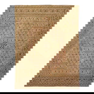 1900s Handmade Persian Tabriz Wool Rug 9'6 x 12'5 Beige Floral Design: 1900s Handmade Persian Tabriz Wool Rug 9'6 x 12'5 Beige Floral Design This exquisite 1900s Handmade Persian Tabriz Wool Rug features a timeless all-over floral pattern. The elegant beige background be