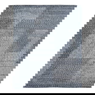 Modern Hand Knotted Wool Rug Blue Abstract Design 8'1 x 9'11: Modern Hand Knotted Wool Rug Blue Abstract Design 8'1 x 9'11 Elevate your space with this exquisite modern hand-knotted wool rug, featuring a captivating blue field adorned with an all-over geometric