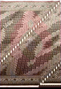 5.8 x 8.0 Handmade India Tabriz Mahi Wool Silk Area Rug: 5.8 x 8.0 Handmade India Tabriz Mahi Wool Silk Area Rug Transform your living space with this exquisite 5.8 x 8.0 High-Quality Wool and Silk Handmade India Tabriz Mahi Rug. This luxurious area rug is