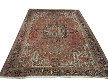 9'10 x 12'6 Semi-Antique Persian Heriz Area Rug Red Handcrafted Iran: 9'10 x 12'6 Semi-Antique Persian Heriz Area Rug Red Handcrafted Iran Enhance your living space with this exquisite 9' 10" x 12' 6" Semi-Antique Persian Heriz Rug, handcrafted by skilled artisans in Ir