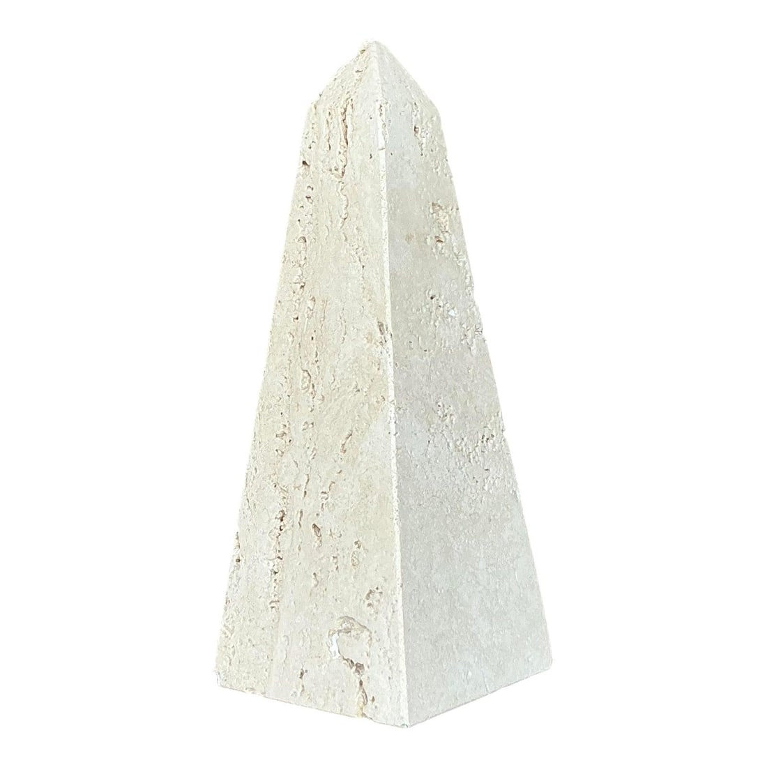 Raymor Vintage Boho Travertine Obelisk Decorative Accent 9 in: Raymor Vintage Boho Travertine Obelisk Decorative Accent 9 in Elevate your interior decor with this Vintage Boho Travertine Obelisk by Raymor. This elegant piece features a sleek travertine design tha