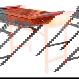 Vintage Boho Tall Pagoda Console Table in Brick Red: Vintage Boho Tall Pagoda Console Table in Brick Red A fabulous vintage Boho console table. A chic Pagoda style with a reclaimed wood frame. A deep wine color in a gloss finish. Taller than usual for e