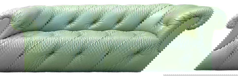 Vintage Green Chesterfield Leather Sofa with Tufted Design: Vintage Green Chesterfield Leather Sofa with Tufted Design This Vintage Regency Chesterfield sofa exudes timeless sophistication, featuring deep button-tufted leather upholstery, rolled arms, and eleg
