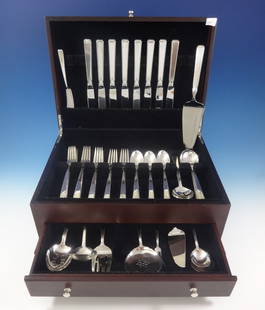 Towle Old Lace Sterling Silver Flatware Set for 8 52 Pcs with Storage Chest: Towle Old Lace Sterling Silver Flatware Set for 8 52 Pcs with Storage Chest Enhance your dining experience with the Old Lace flatware set by Towle, crafted from sterling silver. This elegant 52-piece
