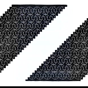 Modern Turkish Wool Rug 9'8 x 13'10 Black Geometric Design: Modern Turkish Wool Rug 9'8 x 13'10 Black Geometric Design Enhance your living space with this stunning Modern Turkish handmade wool rug. Featuring a striking black distressed field, this rug is adorn