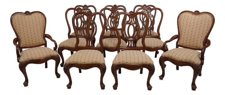 10 Thomasville French Style Dining Room Chairs Medium Walnut Finish: 10 Thomasville French Style Dining Room Chairs Medium Walnut Finish Enhance your dining experience with this set of 10 Thomasville French Style Dining Room Chairs. These large, impressive chairs featu