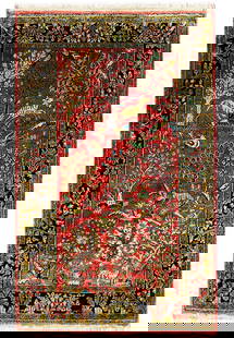 2.8 x 4 Handwoven Persian Qom Silk Rug Paradise Design: 2.8 x 4 Handwoven Persian Qom Silk Rug Paradise Design Experience the luxurious elegance of this 2.8 x 4' Authentic Persian Qom Silk Rug, showcasing the exquisite "Paradise" design. Handwoven by maste