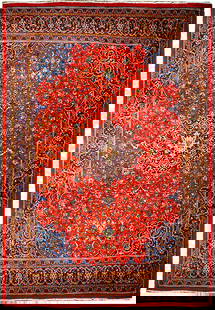 Exquisite 9'10" x 12'10" Red Orange Semi Antique Persian Sarouk Rug: Exquisite 9'10" x 12'10" Red Orange Semi Antique Persian Sarouk Rug Transform your living space with this exquisite 9' 10" x 12' 10" Red Orange Semi Antique Persian Sarouk Rug, handcrafted by skilled