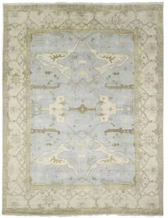 Hand-Knotted Oushak 9x12 ft Floral Wool Area Rug: Hand-Knotted Oushak 9x12 ft Floral Wool Area Rug Enhance your living space with this exquisite Hand-Knotted Oushak Oriental Rug, measuring 9'0" x 12'0". This large area rug features a stunning floral