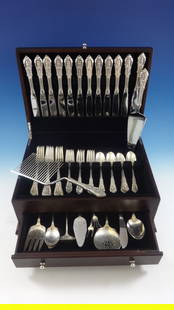 Wallace Rose Point Sterling Silver Flatware Set 60 Pcs Dinner Service: Wallace Rose Point Sterling Silver Flatware Set 60 Pcs Dinner Service Experience the elegance of the Rose Point sterling silver flatware set by Wallace, featuring intricate piercings and exceptional c