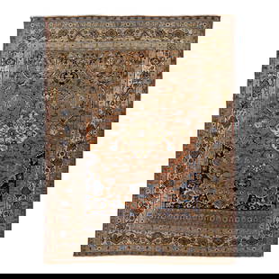 Antique Tabriz Handmade Persian Wool Rug Brown Shab Abbasi Design 4'6 x 5'10: Antique Tabriz Handmade Persian Wool Rug Brown Shab Abbasi Design 4'6 x 5'10 This exquisite antique Tabriz rug showcases a hand-knotted design in a rich brown field, complemented by a beige frame and