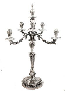 Antique 925 Sterling Silver 7-Light Floral Candelabra 31" x 17": Antique 925 Sterling Silver 7-Light Floral Candelabra 31" x 17" This exquisite antique candelabra is crafted from 925 sterling silver and showcases a stunning handmade chased design featuring ornate f