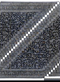 Authentic Persian 10' x 13' Navy Blue Kashan Wool Rug: Authentic Persian 10' x 13' Navy Blue Kashan Wool Rug Transform your space with this exquisite 10' x 13' Navy Blue Handmade Wool Pile Persian Signed Kashan Rug. Crafted by skilled Persian artisans, th