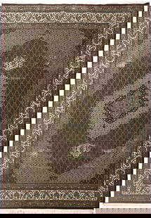 Exquisite 8.3 x 11 Handmade Wool Silk Mahi Tabriz Rug Burgundy: Exquisite 8.3 x 11 Handmade Wool Silk Mahi Tabriz Rug Burgundy Enhance your space with this exquisite 8.3 x 11 handmade Mahi Tabriz rug, featuring a rich burgundy color that adds warmth and elegance t