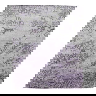 Handmade Modern Gray Silver Abstract Wool Silk Rug 8'1" x 9'10": Handmade Modern Gray Silver Abstract Wool Silk Rug 8'1" x 9'10" This exquisite handmade rug features a stunning blend of wool and silk, showcasing a gray field adorned with an abstract motif in silver
