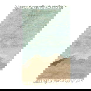 Handmade Modern Abstract Moroccan Wool Rug Green Brown 5'2 x 7'10: Handmade Modern Abstract Moroccan Wool Rug Green Brown 5'2 x 7'10 Elevate your living space with this exquisite hand-knotted wool rug, showcasing a contemporary Moroccan design. The rug features a cap