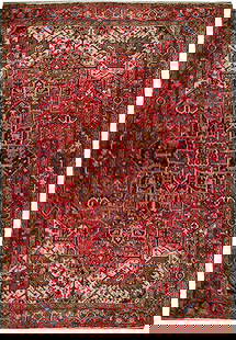 Handcrafted 8' x 11'6" Semi-Antique Persian Heriz Rug: Handcrafted 8' x 11'6" Semi-Antique Persian Heriz Rug Elevate your living space with this exquisite 8 x 11.6 Semi-Antique Persian Heriz rug, handcrafted by skilled Persian artisans. This rug features