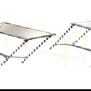 Maison Bagues Gilt Bronze Art Deco Coffee Table Mirrored Top France 1960: Maison Bagues Gilt Bronze Art Deco Coffee Table Mirrored Top France 1960 Elevate your living space with this exquisite coffee table attributed to Maison Bagues, crafted in France circa 1960. This piec
