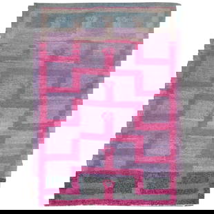 Mid-Century Turkish Tulu Carpet 44 x 61 Hand-Knotted Wool Bohemian Style: Mid-Century Turkish Tulu Carpet 44 x 61 Hand-Knotted Wool Bohemian Style Discover the charm of this mid-century Turkish Tulu carpet, featuring a vibrant design with bright pink arches set against an a