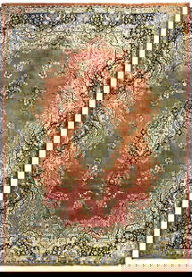 9.3 x 13.6 Semi-Antique Persian Kerman Estate Rug: 9.3 x 13.6 Semi-Antique Persian Kerman Estate Rug This exquisite 9.3 x 13.6 Semi-Antique Persian Kerman Estate Rug showcases the rich heritage and artistry of Persian craftsmanship. Its intricate desi