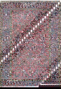 Antique Persian Heriz Rug 6'10 x 9'5 Handcrafted Wool All Over Pattern: Antique Persian Heriz Rug 6'10 x 9'5 Handcrafted Wool All Over Pattern Introducing the Antique Persian Heriz Rug, measuring 6' 10" x 9' 5". This exquisite piece is handcrafted by skilled Persian artis