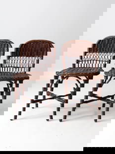 Charming Antique Wicker Chairs Heritage Collection Pair: Charming Antique Wicker Chairs Heritage Collection Pair This pair of antique wicker chairs from our Heritage Collection features a charming design with low backs, thatched detailing, and rounded seats