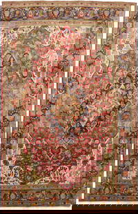 Vintage Handmade Oriental Rug 6'7 x 10'5 Floral Wool Carpet: Vintage Handmade Oriental Rug 6'7 x 10'5 Floral Wool Carpet Enhance your living space with this exquisite semi-antique handmade Oriental rug, featuring a traditional floral design in muted colors incl