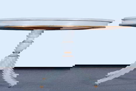 White Dining Table with Antique White Gold Accents: White Dining Table with Antique White Gold Accents Introducing the White Carrington Dining Table, a stunning centerpiece that combines antique charm with modern elegance. Crafted from solid wood, this