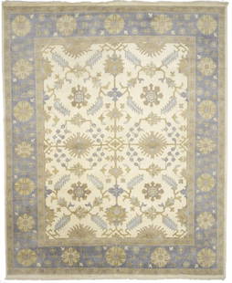 Large Handmade Cream Oushak Floral Rug 8'2 x 10'2 Wool Area Rug: Large Handmade Cream Oushak Floral Rug 8'2 x 10'2 Wool Area Rug Enhance your home with this Large Handmade Cream Oushak Oriental Rug, perfect for adding a touch of elegance to any space. Measuring 8'2